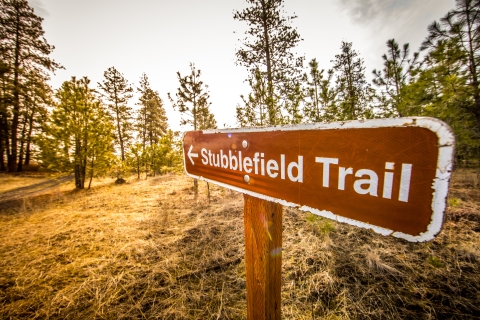 A sign marking the direction of the Stubblefield Trail