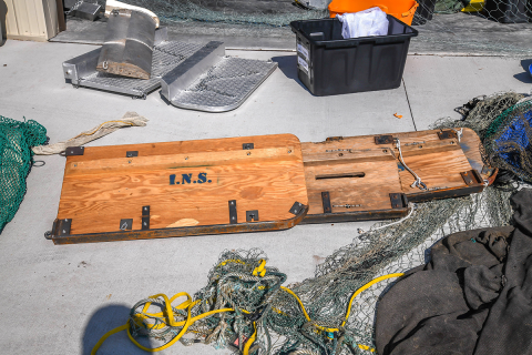 Three wooden Otter boards showing size differences