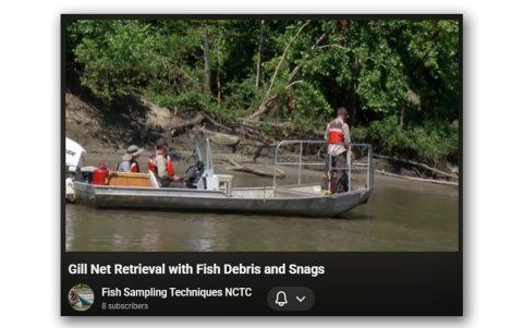 Gill net retrieval with added difficulty due to debris and snags.