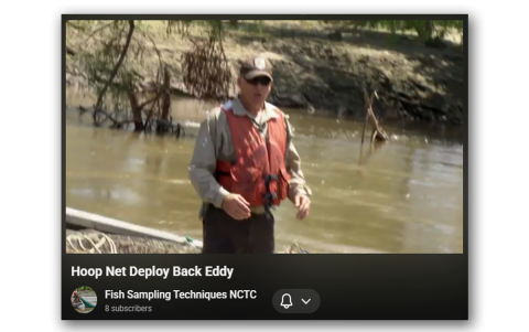 Deployment in back-eddy (reverse current), intermediate-sized hoop net, anchor and stake selection and use