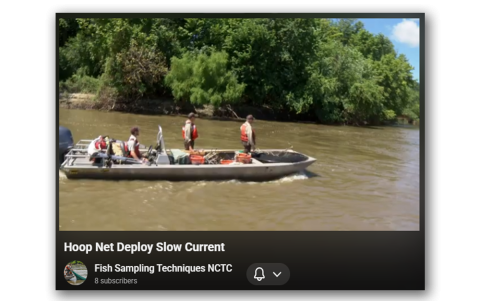 Deployment in slow current areas, large hoop net, using cod end and bridle anchors