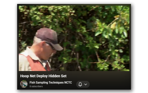 Deployment In moderate current, hidden set, no float, small (2’) hoop net