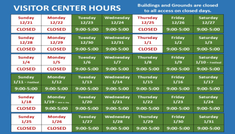 Visitor Center Holiday Hours