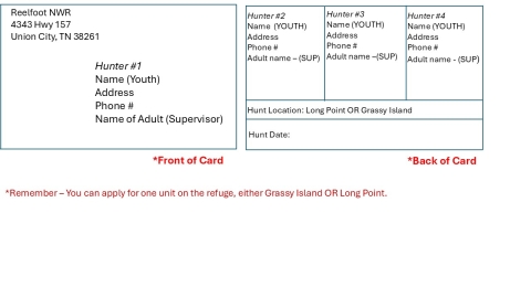 Reelfoot NWR YOUTH Deer Quota Hunt Application Card
