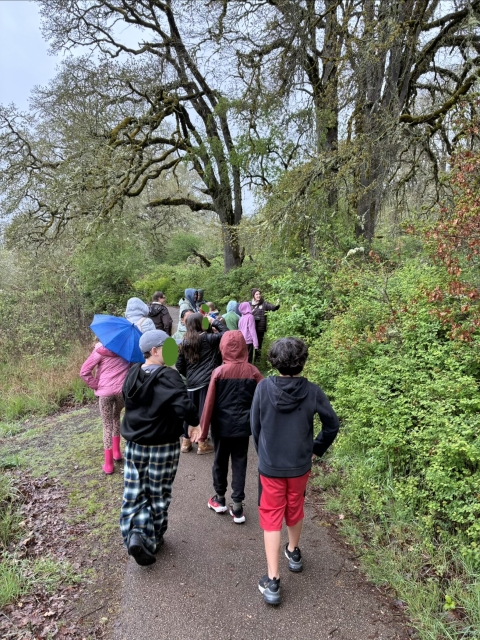 A group of school children are guided by a Park Ranger through Ridgefield National Wildlife Refuge.