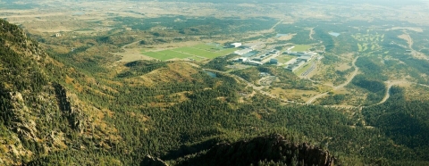 complex at foot of mountains