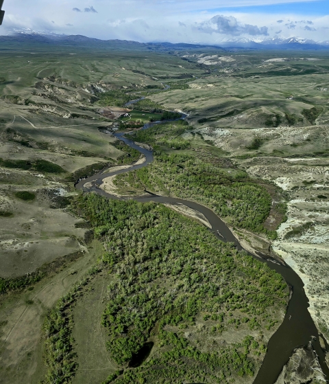 aerial view of streams and rivers in Montana