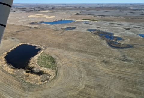Aerial view of ponding water area near Washburn, North Dakota
