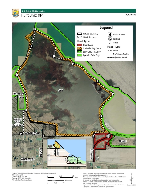 For more information on Ottawa National Wildlife Refuge hunting maps call (419) 898-0014 or visit 14000 West State Route 2 Oak Harbor, OH 43449-9485 . Parking coordinates are West Parking Lot