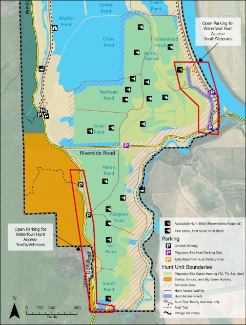 Map of managed waterfowl units at Kootenai that illustrate which areas are open for weekend Youth waterfowl hunt