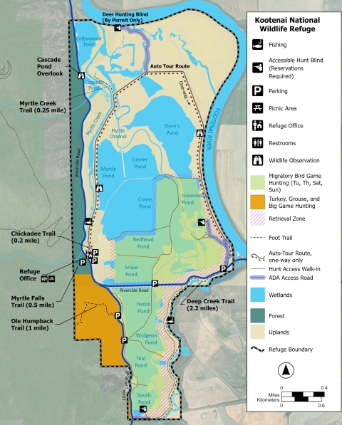 Kootenai Hunt Map showing boundaries of the managed waterfowl hunt and big game hunting