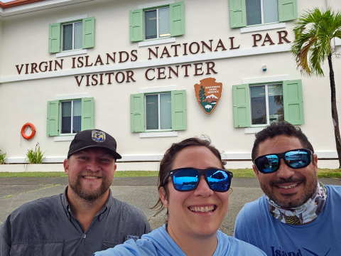 U.S. Fish and Wildlife biologist with partners from the Island Conservation.