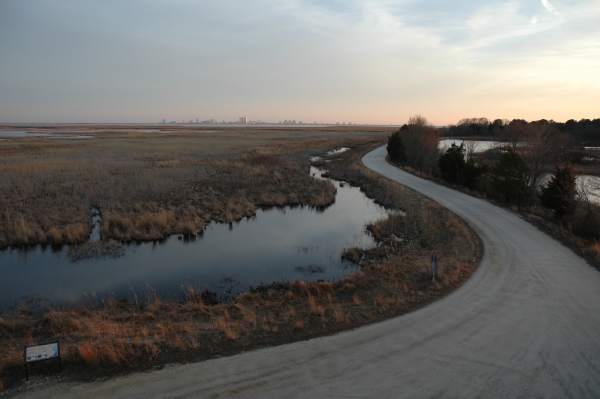 A sunset from atop Gull Pond Tower on the Wildlife Drive