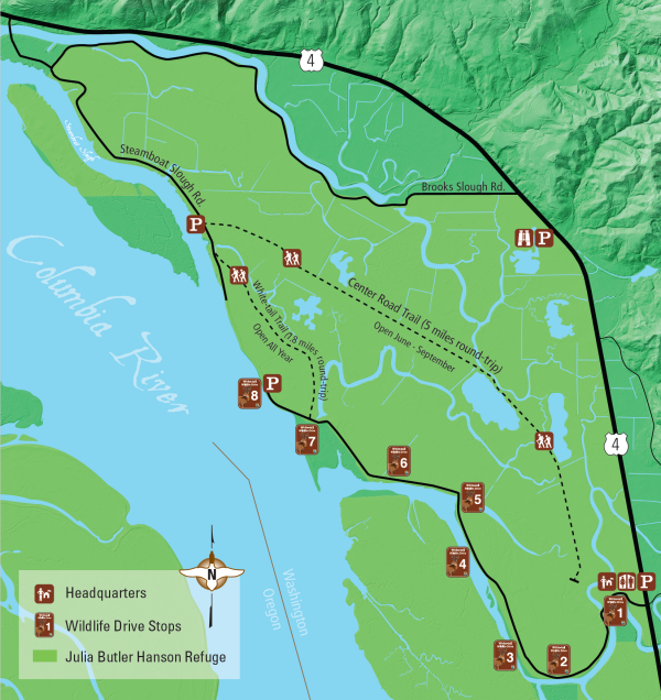 Map of the Wildlife Drive at the Julia Butler Hansen Refuge
