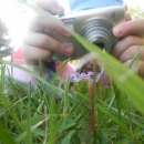 Child taking close up picture with camera