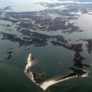 Aerieal view of saltwater (intertidal) wetlands.