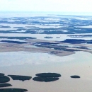 aerial view of marshy islands and sandbars