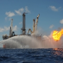 The Q4000 flares off gas at the site of drilling operations at the Deepwater Horizon Response site July 8, 2010.