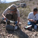 Biologists measuring desert tortoise