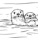 a line drawing of a sea otter holding her pup