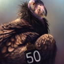 Painting of a California condor wearing tag number 50