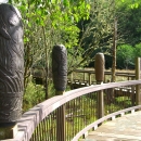 Carved posts along a boardwalk at Willapa National Wildlife Refuge show stages in the life cycle of a salmon.