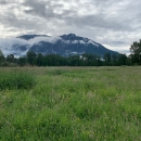 Picture of Mt. Si with clouds and prairie