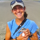 Tracy Borneman holding a banded black skimmer chick