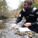 Matt Johnson sampling freshwater mussels in Tennessee.