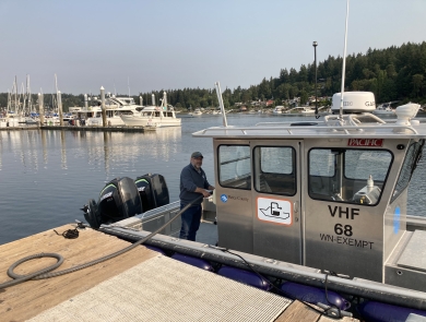 Clean Vessel Act Program mobile pump-out boat in operation