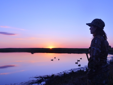 Waterfowl hunting at sunrise