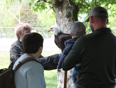Family looking at an eagle