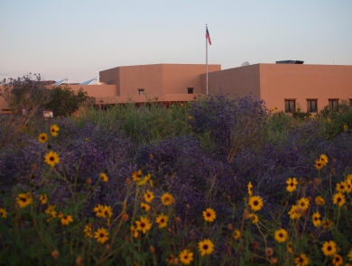 Sevilleta NWR Visitor Center with purple sage in bloom
