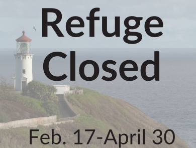 photo of a lighthouse with the text Refuge Closed February 17- April 30 in bold.