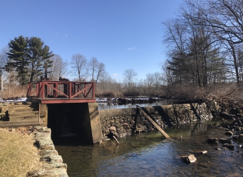 View of Nunn’s Mill Dam and impoundment from downstream on the South Branch Raritan River