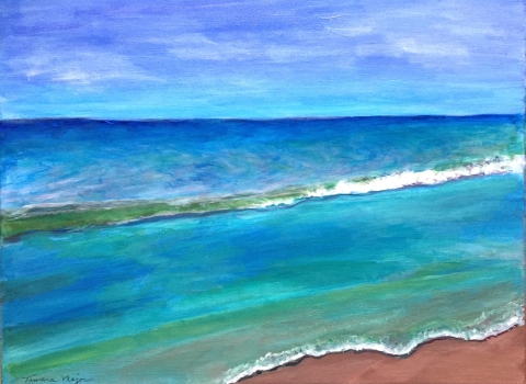 Painting of an ocean waves on a beach on canvas