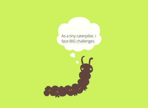 A graphic animation of a brown caterpillar