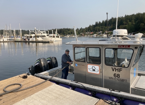 Clean Vessel Act Program mobile pump-out boat in operation