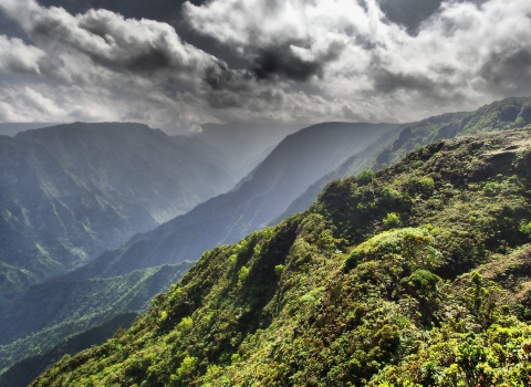 Tall mountain slopes on the island of Kauaʻi. 