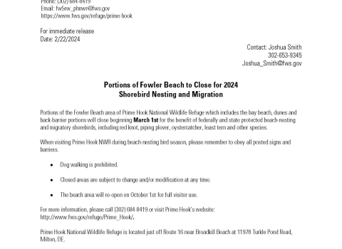 Press Release Fowler Beach Closure