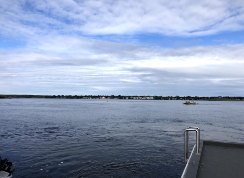 An expansive view of the width of the St. Lawrence River