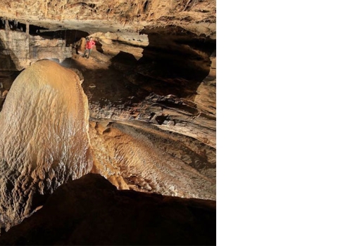 A large rock formation in a cave.